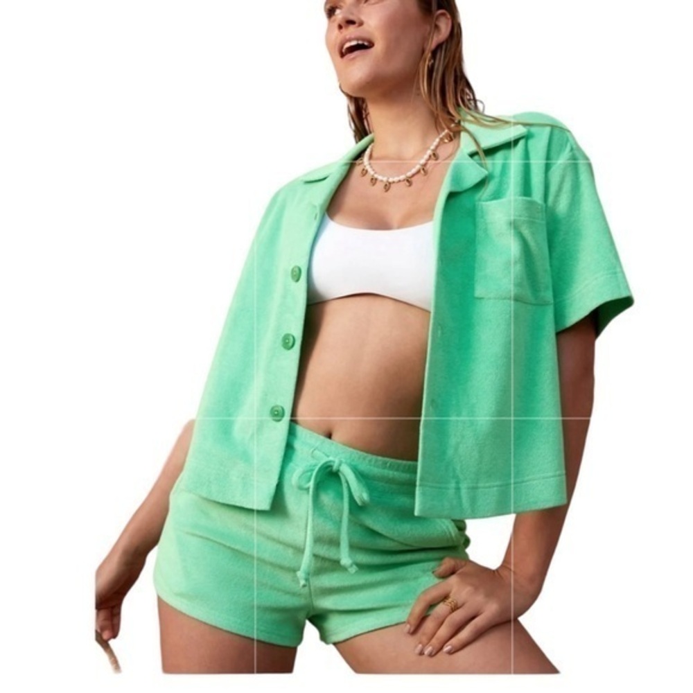 Fabletics Mint Green Terry Cloth Pull-On Casual Beach Lounge Athletic Sh…